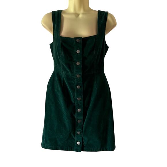 Urban outfitter Green Corduroy Jumper Dress Size 2 Snap Front Mini Preppy - Picture 1 of 12